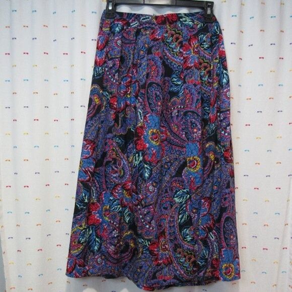 VTG Multicolor Lap Skirt Midi Size 9/10 High Waist Greenwich Square Retro Bright - Picture 14 of 16